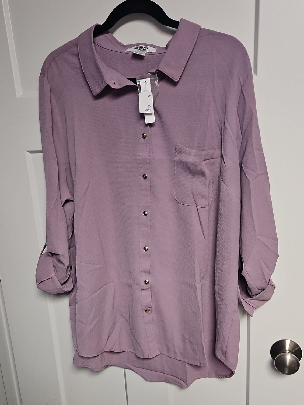Plus Size Long Sleeve Button-Up Shirt in Lavender